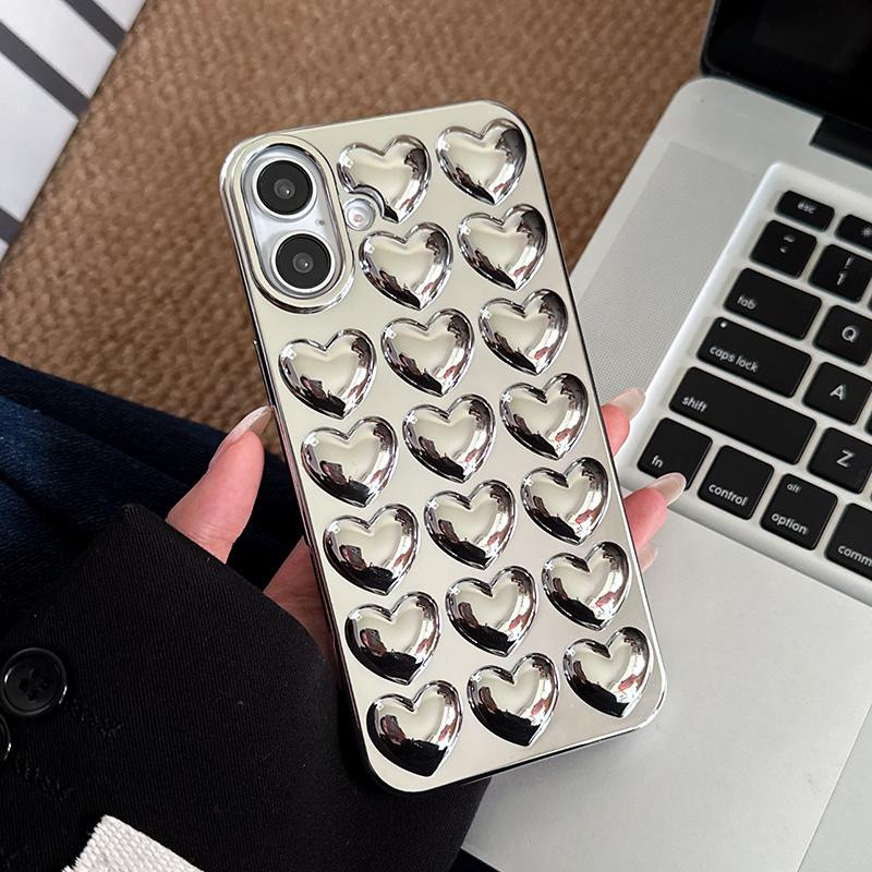 Silberne ASONPAI Handyhülle mit Liebesherz Design für iPhone 13 mini bis iPhone 17 Pro Max, Glänzende TPU Schutz-Rückseite - Bild 2