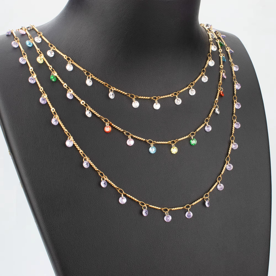 GUFEATHER Kette, Edelstahl, Zirkone, 50 cm, Unisex - Bild 2