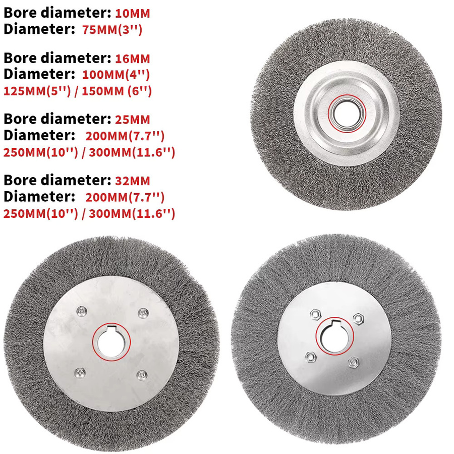 SI FANG Stahldrahtbürste rund in Silber für Tischschleifer und Winkelschleifer zur Entgratung, Reinigung und Rostentfernung mit 0,15 mm Drahtstärke - Bild 2