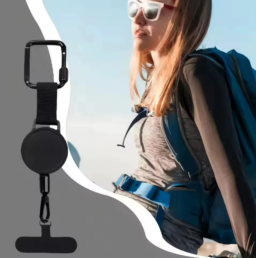 Tutew Sicherheits-Lanyard Stra, einziehbarer Diebstahlschutz-Telefonhalter mit Karabiner in Schwarz - Bild 5
