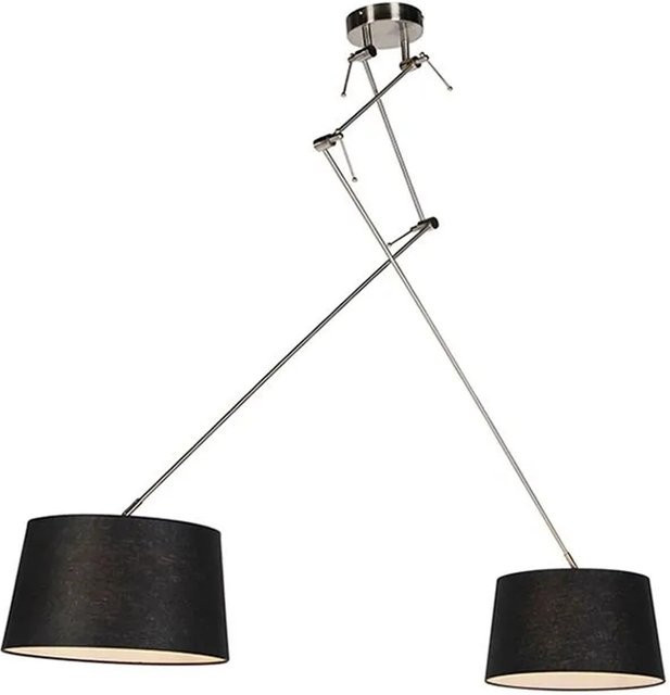QAZQA Blitz II Hängelampe aus Stahl mit Leinenschirm in Schwarz, Durchmesser: 35 cm - Bild 1