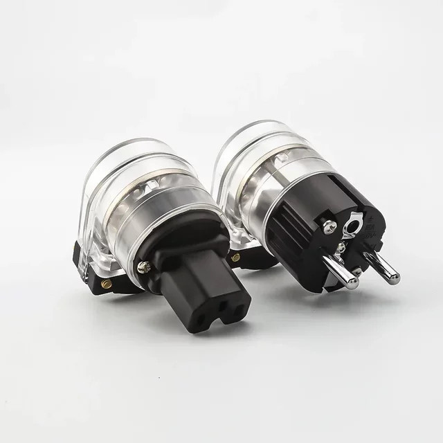 Audiocrast IEC 320 auf Schuko Netzstecker L-Form 90 Grad Rhodinierung Schwarz für HiFi Audio DIY - Bild 1