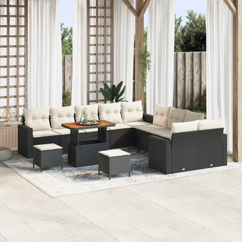 Modernes Garten-Sofa-Set aus Poly-Rattan und Massivholz von vidaxl in Schwarz, 13-teilig - Bild 1