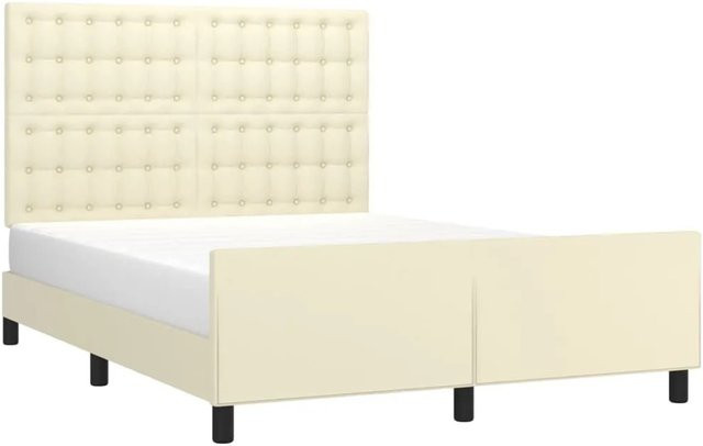 vidaXL Bettgestell mit Kopfteil in Beige aus Kunstleder und Holz B/T/H: 140 x 190 x 128 cm - Bild 1