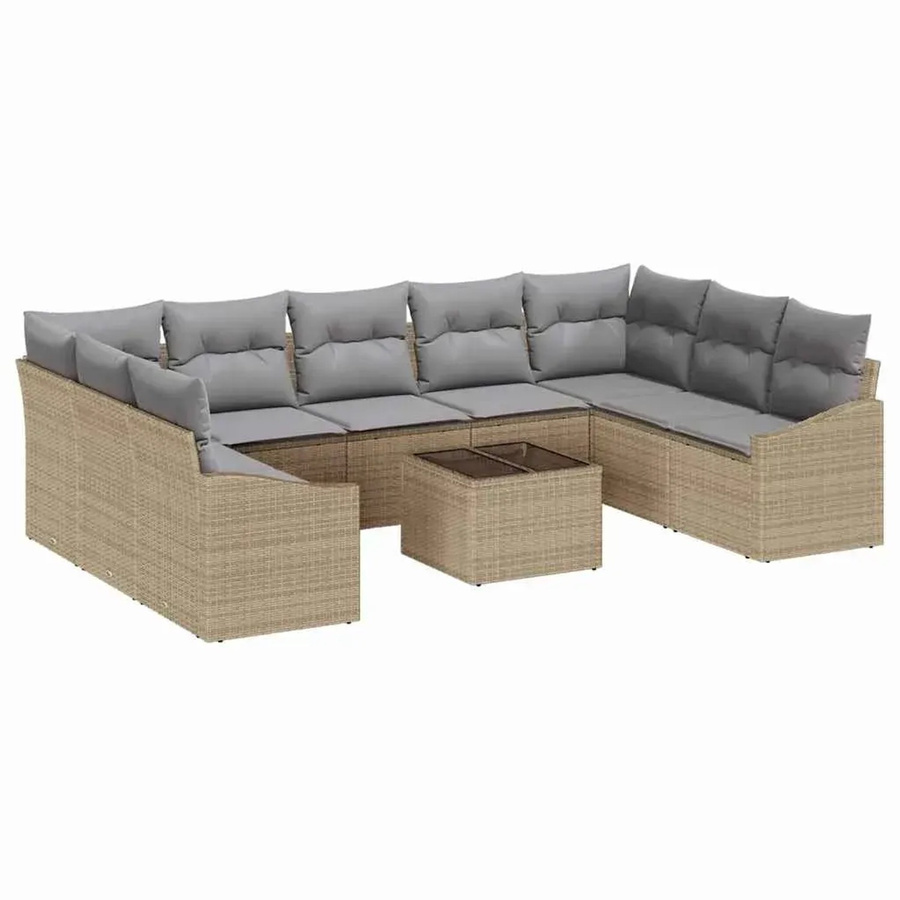 vidaXL Garten-Sofa-Set 10-teilig aus Poly Rattan in Beige mit Polsterung und Tisch - Bild 2