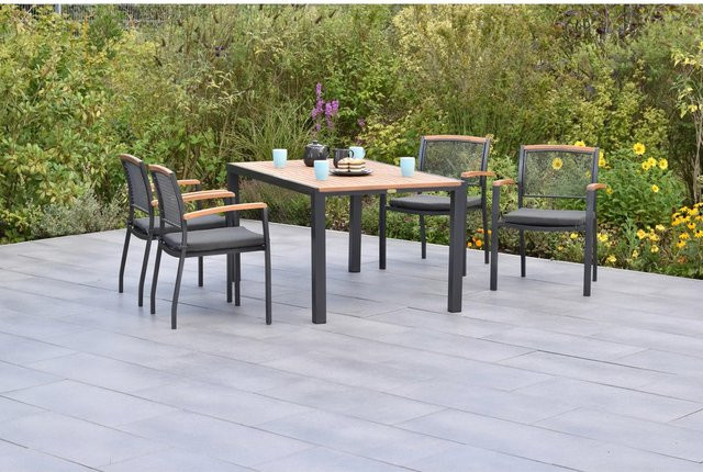 Merxx Gartenmöbelset Tilos 9-teilig in Grau mit Stapelsesseln, Tisch und Auflagen aus Aluminium, Holz und Polyester, Tisch B: 150 cm, T: 90 cm - Bild 1