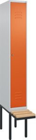 C+P Spind Classic PLUS Garderobenschrank mit Sitzbank, 1 Abteil, Zylinderschloss, 4 Garderobenhaken und mittiger Trennwand, Farbe: Lichtgrau/Reinorange/Schwarzgrau/orange, B/T/H: 212,0 x 30,0 x 81,5 cm - Bild 1