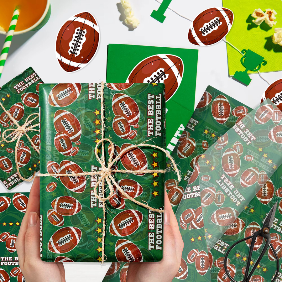 Seidenpapier Geschenkpapier mit Sportmotiven Fußball Golf Rugby Baseball für deine Geburtstagsdekoration und Partyzubehör - Bild 2