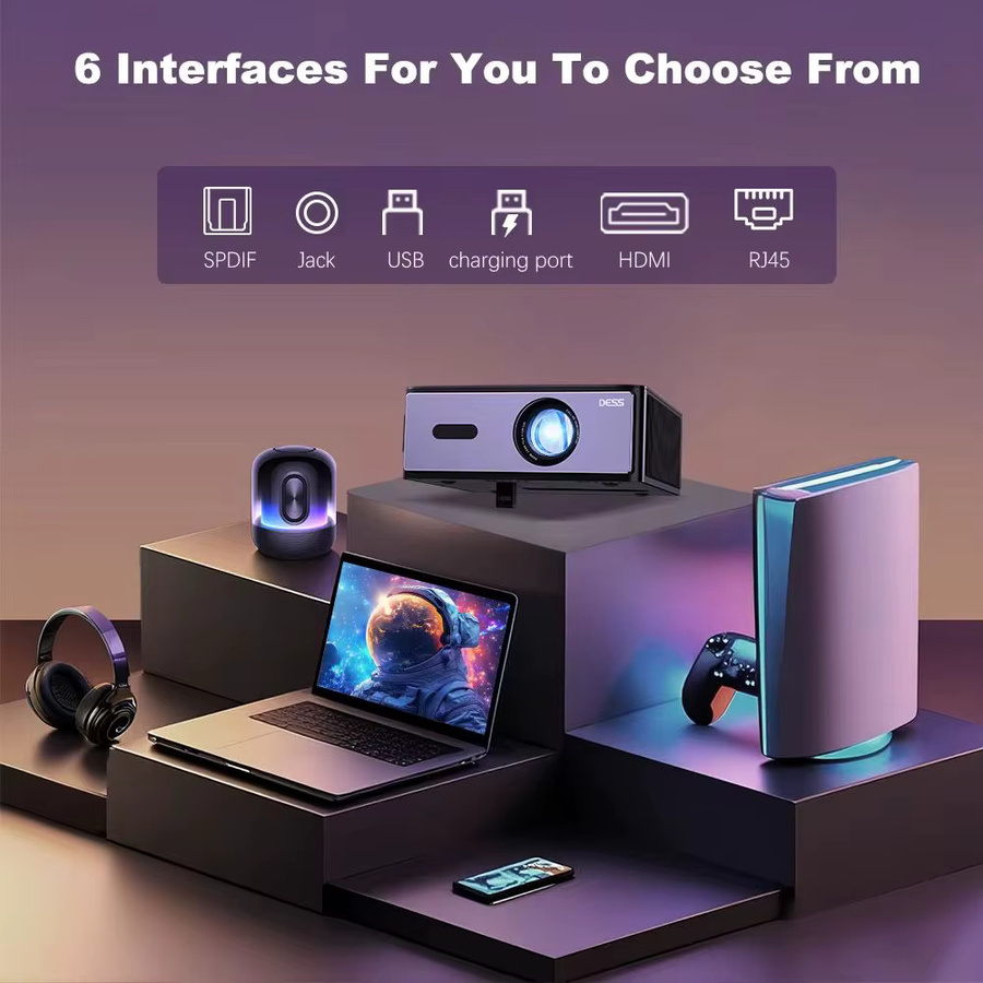 DESS C4 PRO Smart Heimkino Projektor mit 4K Full HD Unterstützung, Android, WLAN und Bluetooth, Schwarz - Bild 2