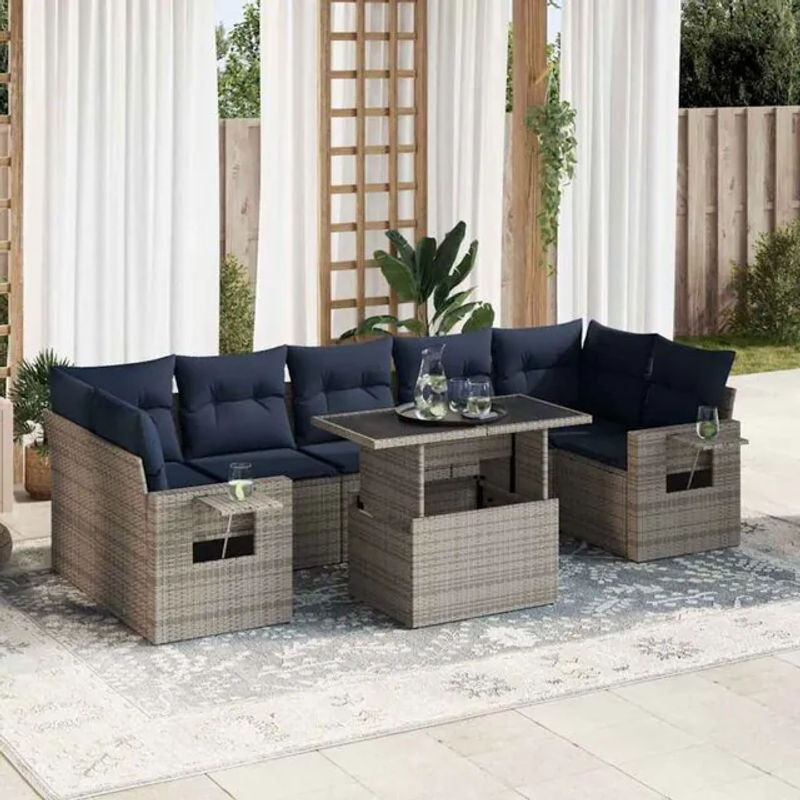 8-teilige moderne Garten-Sofagarnitur mit Kissen aus grauem Poly-Rattan von vidaxl - Bild 1