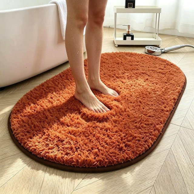Ovaler Flauschiger Badezimmerteppich ZZ HOME in Braun, Super Wasserabsorbierend und Rutschfest, B/B: 60 x 90 cm - Bild 1