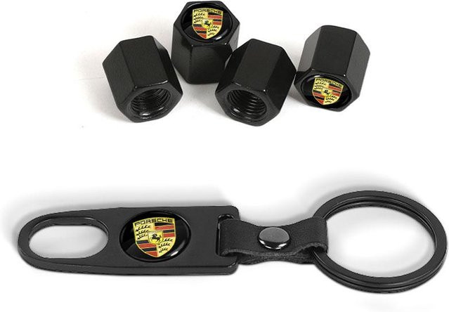 Porsche Schlüsselanhänger-Set mit Auto-Reifenventilkappen, black, Unisex - Bild 1