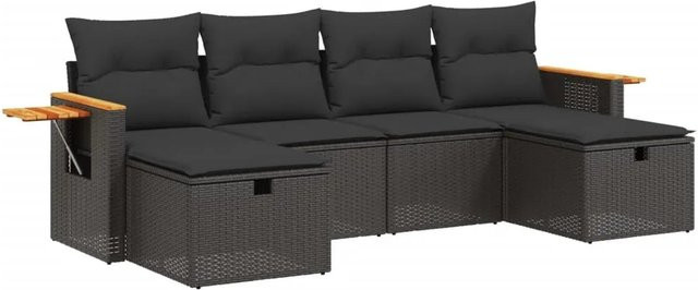 vidaXL 6-tlg Garten-Sofagarnitur aus Poly-Rattan in Schwarz mit Sitzkissen und Stauraum - Bild 1