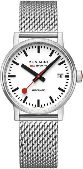 Mondaine Damenuhr Evo2, Automatik, Edelstahl, 35 mm, Weiß, 5 ATM - Bild 1