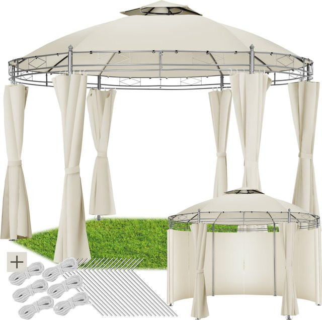 tectake Gartenpavillon Siana Creme mit Doppeldachsystem, Durchmesser: 350 cm, B/T/H: 350 x 350 x 280 cm - Bild 1