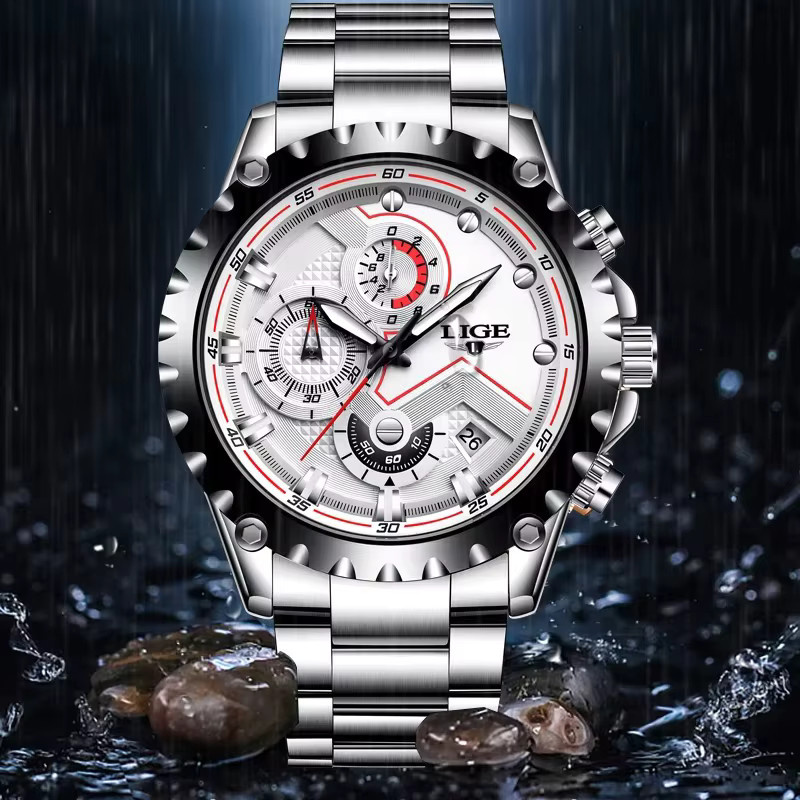 LIGE Chronograph, Edelstahl, Silber, Blau, Quarz, Herren - Bild 2