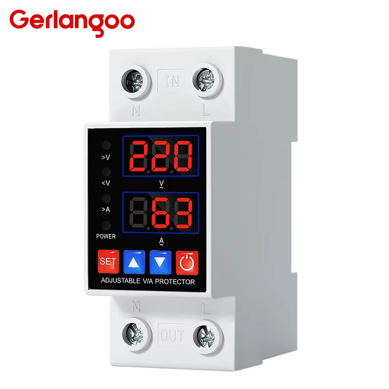 Gerlangoo DIN-Schienen-Unterspannungsschutzrelais mit Doppeldisplay und einstellbarem Überspannungs- und Überstromschutz, 220V 230V, Weiß - Bild 2
