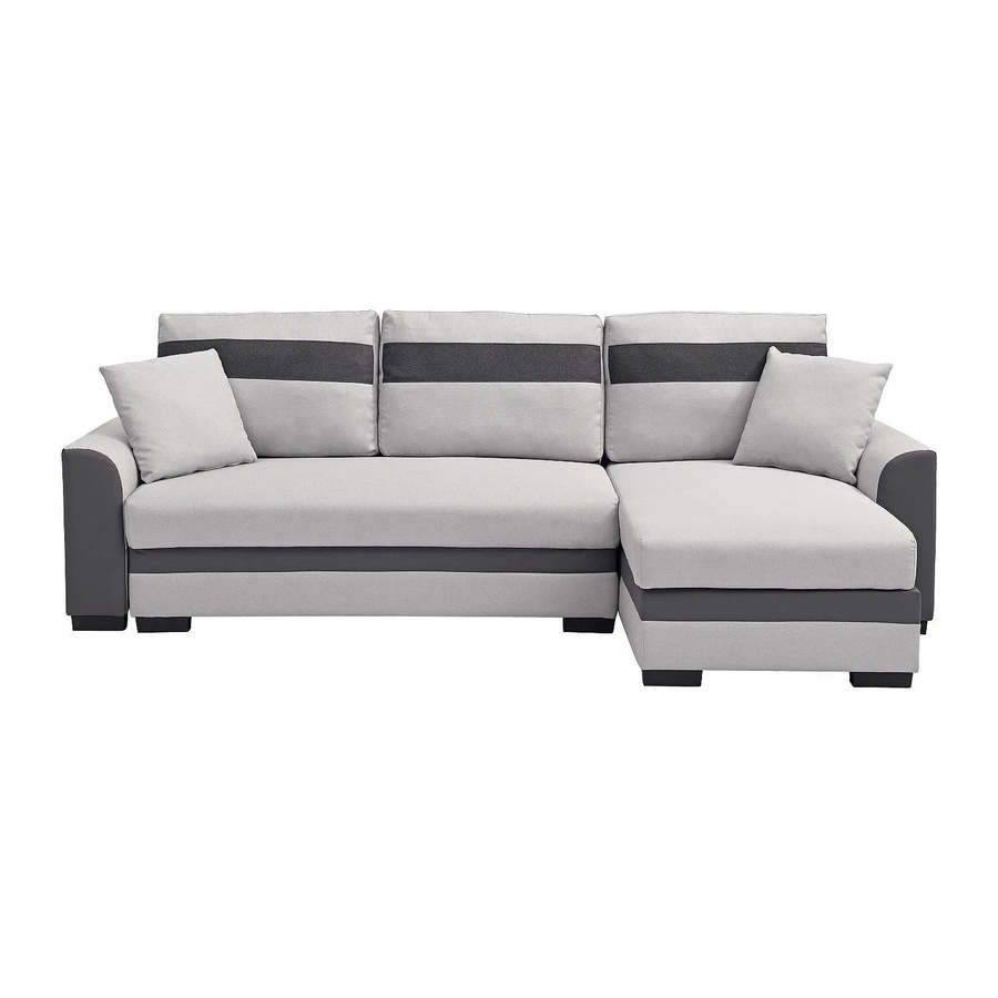 Vente-unique Schlafsofa Giany in Hellgrau mit Schlaffunktion und L-Form aus Stoff und Kunstleder - Bild 2