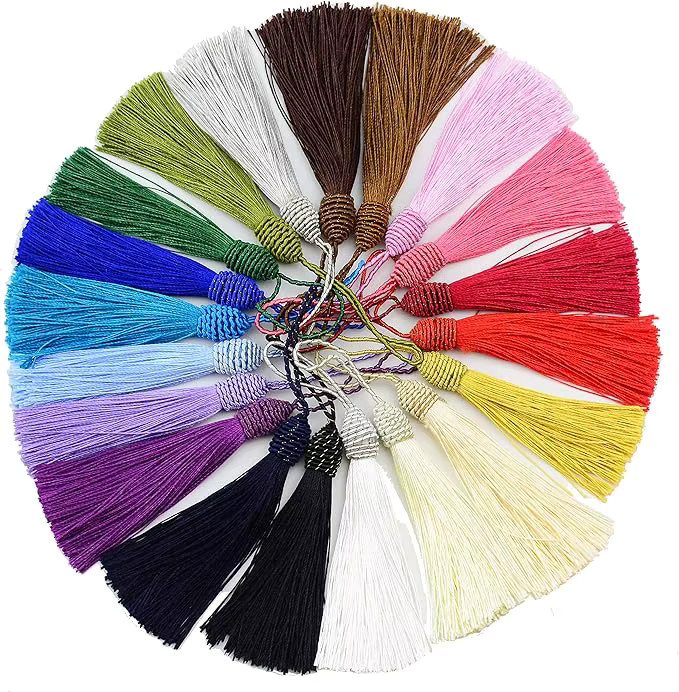 10 Stück Seidige Zahnseide Lesezeichen Quasten in Braun und Multicolour mit 15,5 cm Länge für DIY Handwerk und Schmuckherstellung - Bild 2