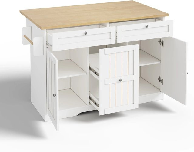 okwish Kücheninsel mit klappbarer Arbeitsplatte und Schubladen in Weiß, B/T/H: 120 x 45 x 92 cm - Bild 1