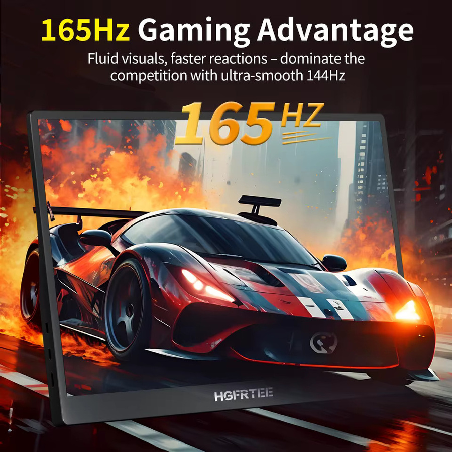 HGFRTEE Tragbarer 16-Zoll Monitor mit 165 Hz, 100 % sRGB, USB-C und HDMI, Schwarz, Kompatibel mit Laptop, Nintendo Switch, Xbox und PlayStation - Bild 2