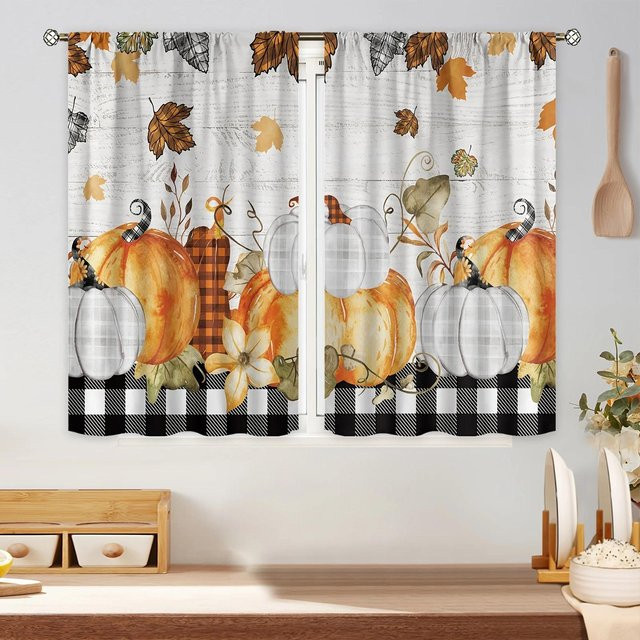 2er-Set Bauernhaus Küchenvorhänge im Vintage-Design mit Gabel- und Messer-Motiv, Mehrfarbig, B: 60 cm, H: 60 cm - Bild 1