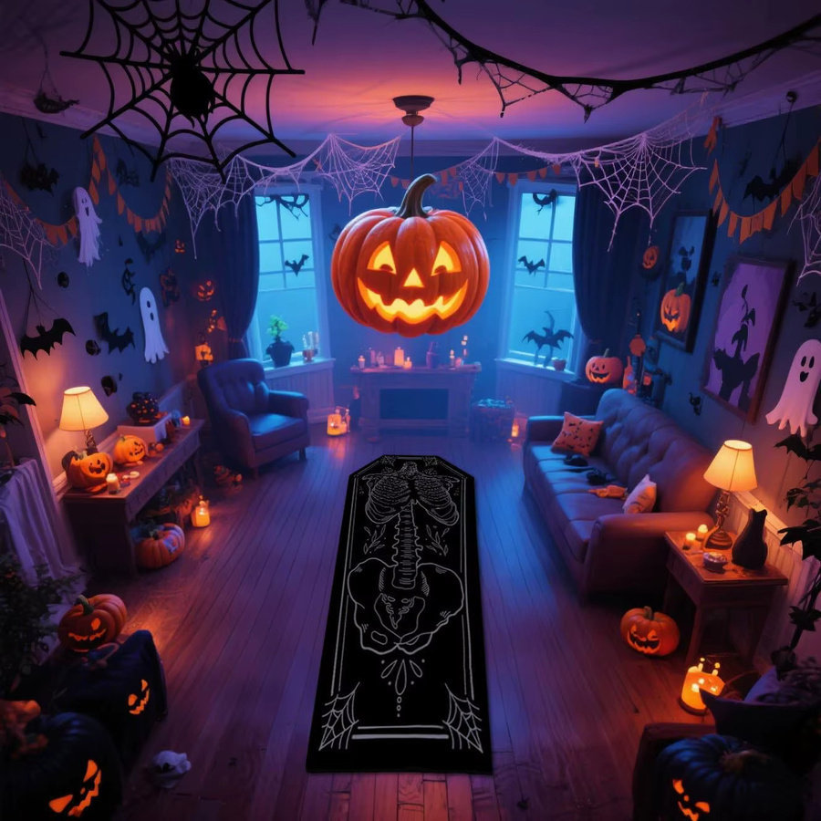 VIKAMA Halloween Gothic Sargteppich aus Mikrofaser in Schwarz für Wohnzimmer und Schlafzimmer - Bild 2
