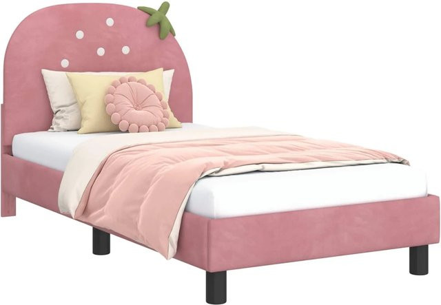 vidaXL Kinderbettgestell mit Kopfteil in Rosa, Samt, B/T/H: 168 x 80 x 85 cm - Bild 1