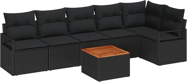 vidaXL Garten-Sofa-Set aus Polyrattan in Schwarz, 7-teiliges L-Shape Lounge-Set mit Tisch und Kissen, wetterbeständig - Bild 1