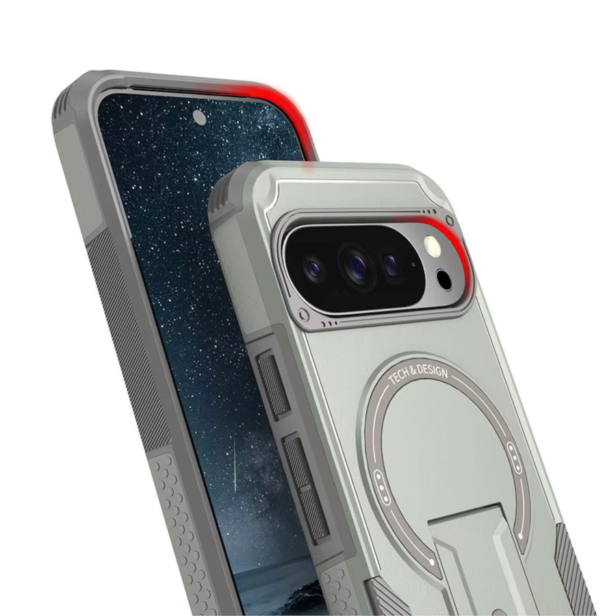 Military Armor Anti-Drop Handyhülle mit magnetischem Ständer für Google Pixel 10 Pro XL und Pixel 9 Pro XL, MagSafe Wireless Charging kompatibel, Grau - Bild 2