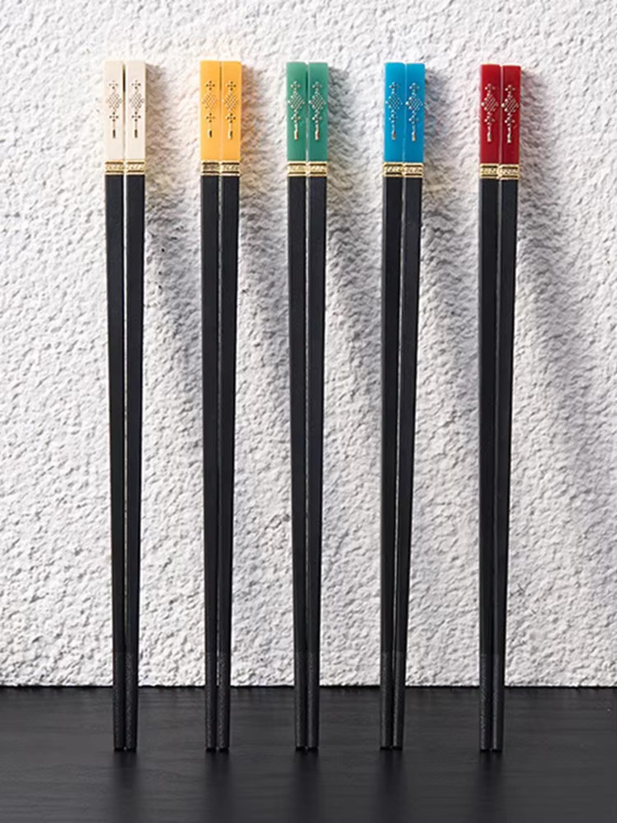5 Paar rutschfeste Essstäbchen mit chinesischem Knoten Design in Multicolour, 24,3 cm - Bild 6