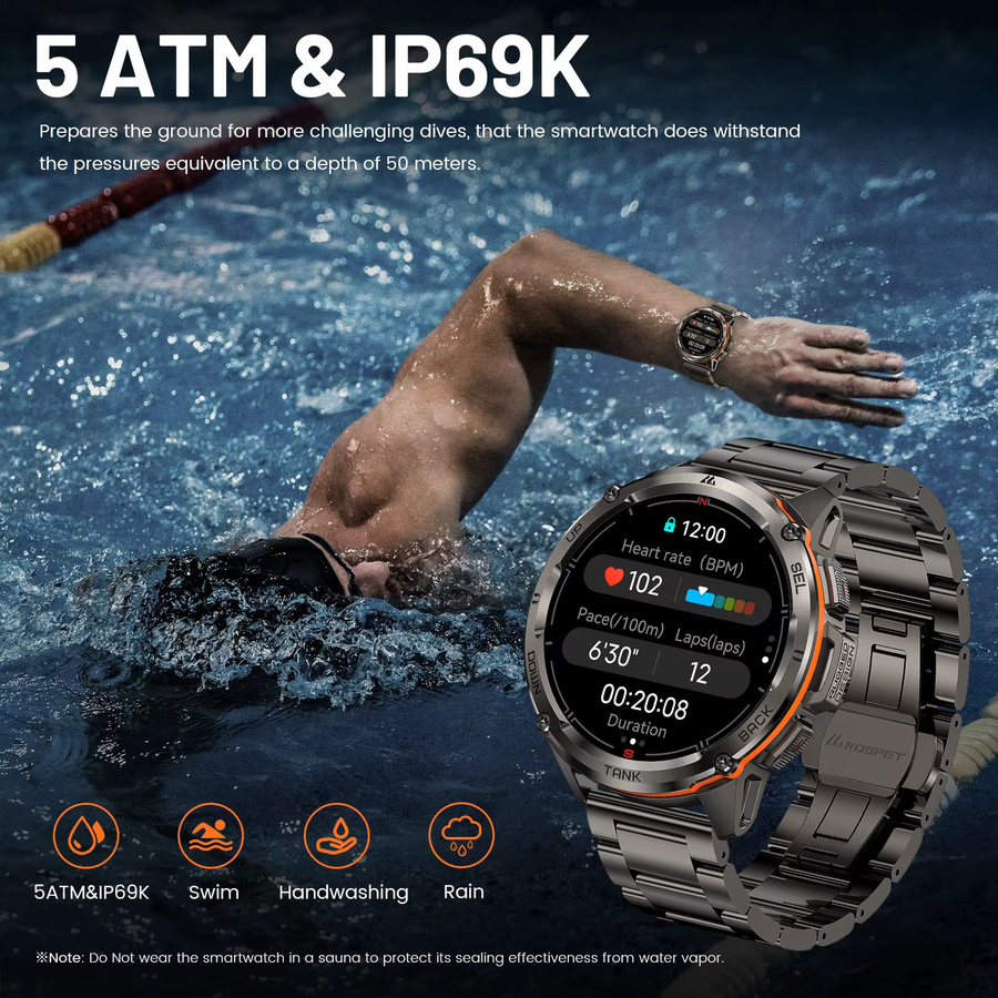 KOSPET Smartwatch, GPS, Schwarz, Herren, 5 ATM - Bild 4