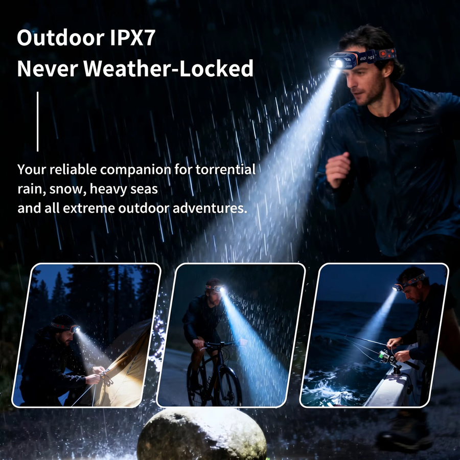 Heinast USB wiederaufladbare LED-Stirnlampe in Schwarz mit 6 Beleuchtungsmodi für Outdoor und Camping - Bild 4