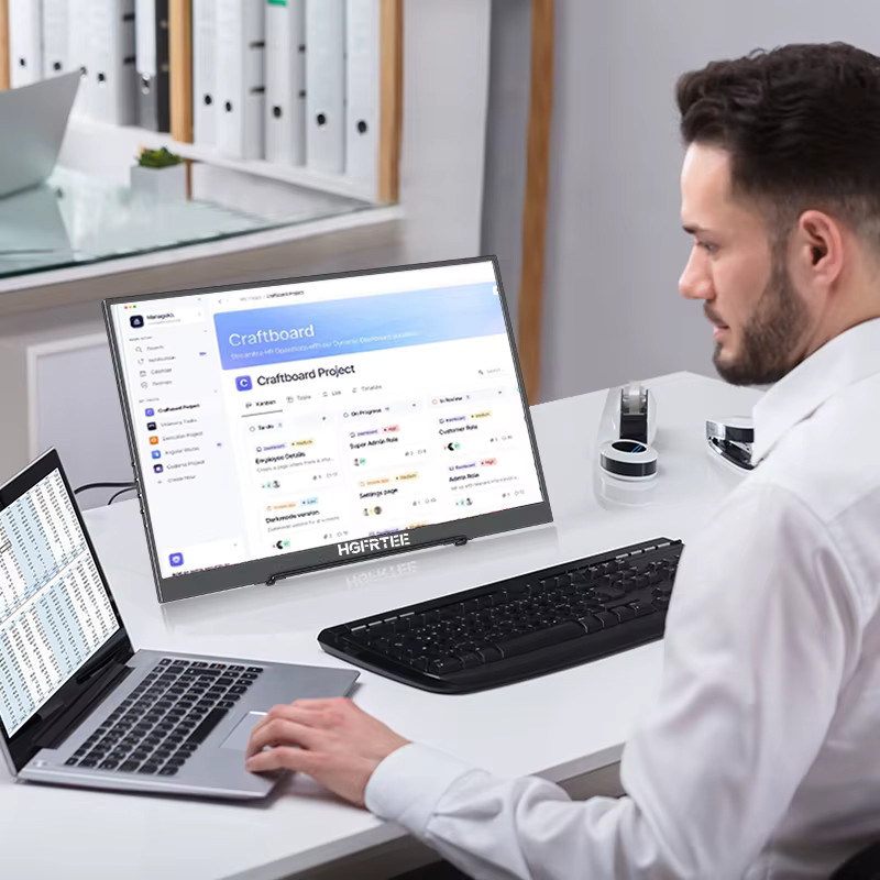 HGFRTEE Tragbarer 16 Zoll Monitor in Schwarz mit Full HD Auflösung, 100 % sRGB, 60 Hz und VESA-Halterung für Laptop, PC, Telefon und MAC - Bild 4