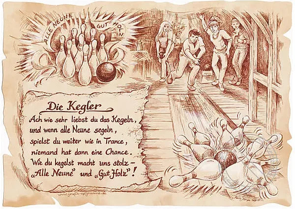 Vintage Sportbild Kegler als Paper Poster auf Antikpapier in A4-Format in Braun - Bild 1