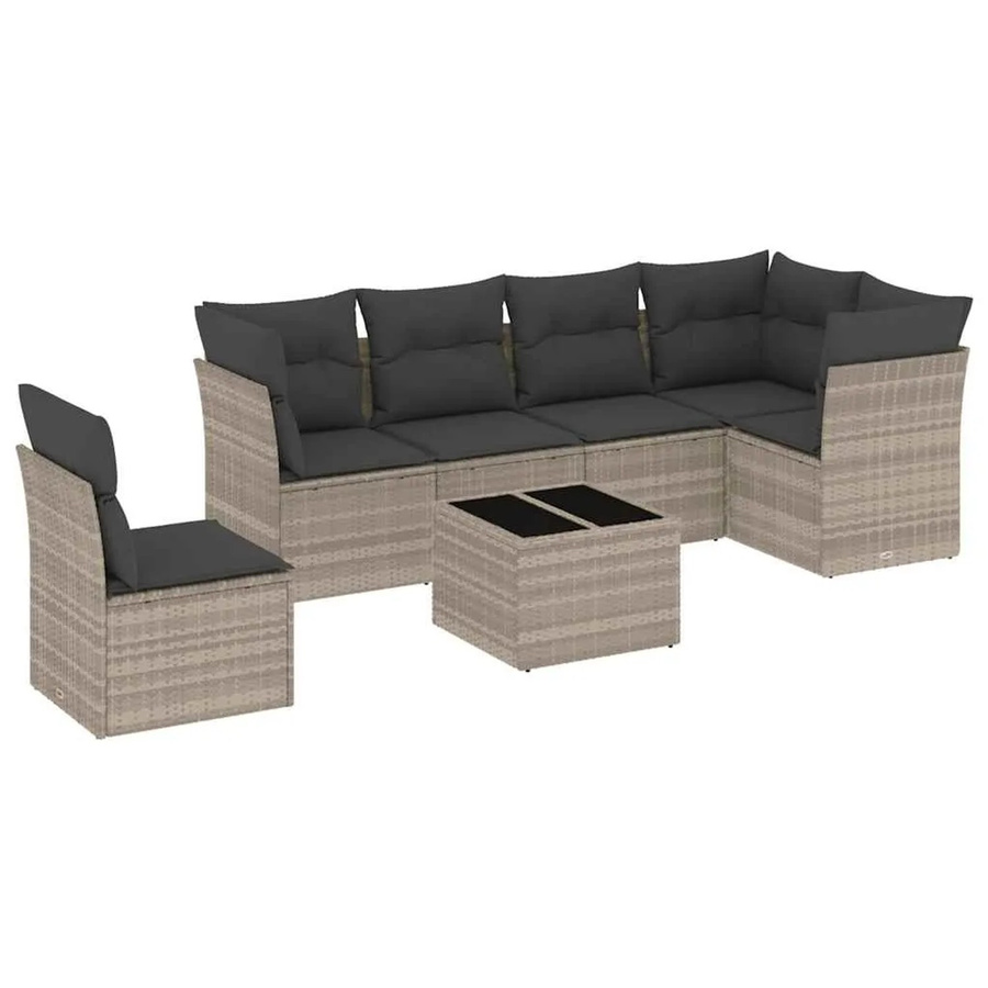 vidaXL 7-tlg. Garten-Sofagarnitur aus Polyrattan in Grau mit L-Form, Ecksofa, 3-Sitzer und Couchtisch mit UV-beständigen Kissen - Bild 2