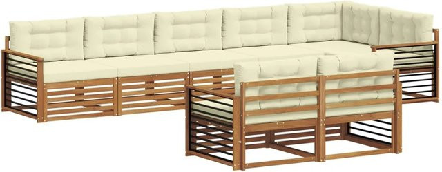 vidaXL Outdoor-Sofagarnitur L-Form aus Akazienholz in Natur und Creme, 8-teiliges Set mit Kissen und Armlehnen - Bild 1