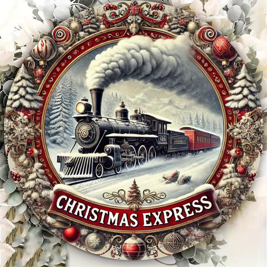 Potdemiel Christmas Express Snowy Train Wanddeko aus Metall, rundes Weihnachts-Hängeschild in Mehrfarbig, Durchmesser: 20 cm - Bild 4