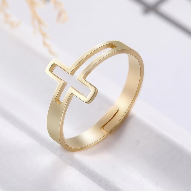 Verstellbare Ringe Edelstahl, Gold, Kreuz, Unisex - Bild 1