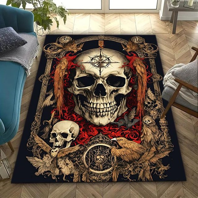 Creativity Home Textiles Teppich mit Schädel- und gotischem Muster in Schwarz, rutschfest und waschbar, B/T: 120 x 80 cm - Bild 1