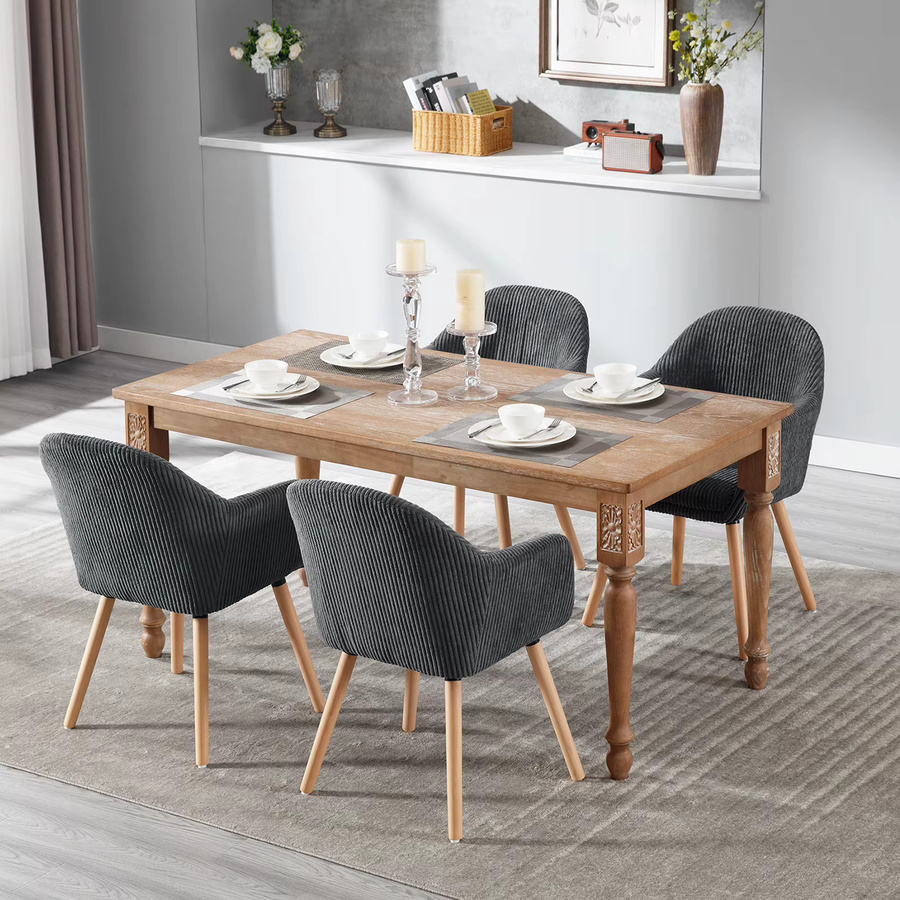 WOLTU 2er Set moderne Esszimmerstühle mit Armlehnen und Cord-Sitz in Grau - Bild 1