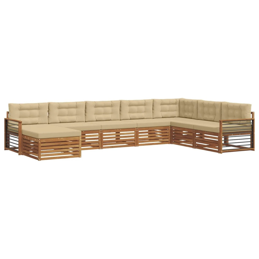 vidaXL Sofagarnitur 8-teilig in L-Form aus Massivholz Akazie, Farbe Beige und Natur, modernes Design mit Polsterung und Armlehnen - Bild 2