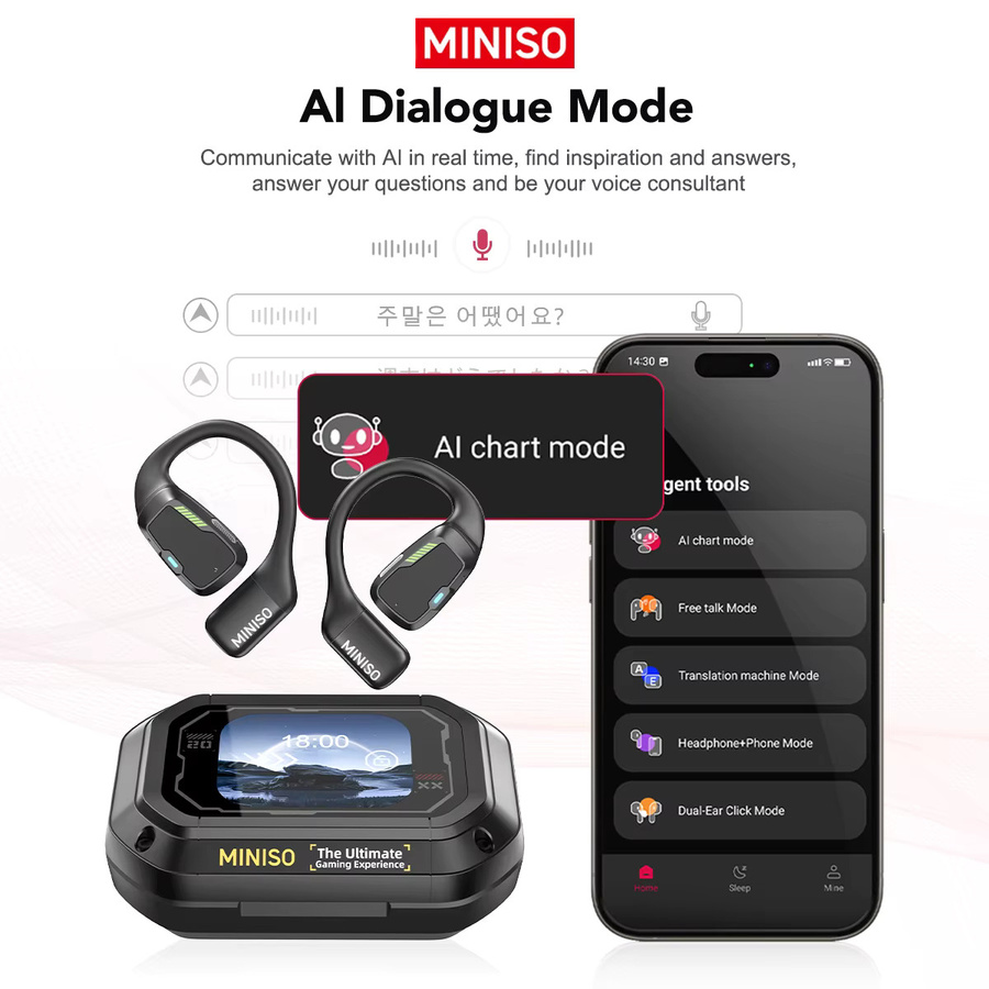 MINISO M98 AI Übersetzer-Kopfhörer, kabellose In-Ear Bluetooth Headsets für Büro und Chat, Schwarz - Bild 2