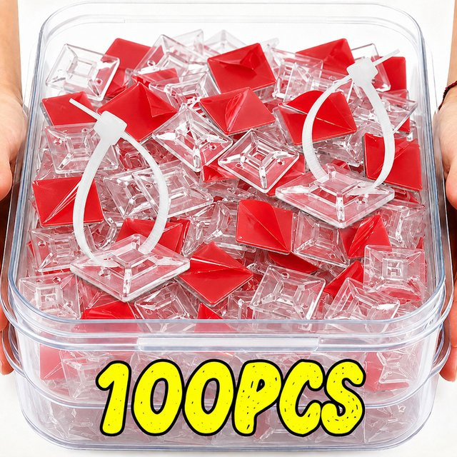 100 Stück KAFNHCKA Kabel-Organizer mit starkem Klebstoff in Schwarz für den Außenbereich und als Drahthalter - Bild 1