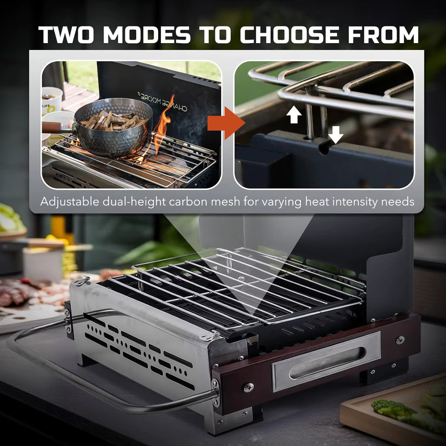 CHANGE MOORE BBQ-Holzkohlegrill aus Edelstahl 304 in Silber, tragbarer Outdoor-Campingkocher für Picknick und Garten, B/T/H: 44 x 35 x 21 cm - Bild 5