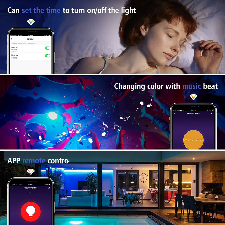 Tuya Smart RGB LED Lichtstreifen mit WiFi und Fernbedienung, kompatibel mit Tuya, Leben App, Alexa und Google Home, 5V-24V, 3Pin oder 4Pin - Bild 4
