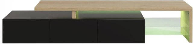PXloue TV-Schrank in Schwarz mit LED-Beleuchtung, Holzoptik und Glasböden, B: 200 cm, H: 39 cm, T: 42 cm - Bild 1