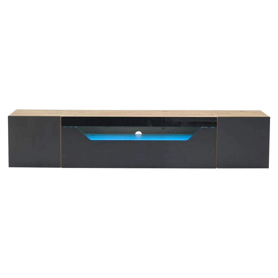 okwish TV Schrank mit LED Stauraum schwebend in Schwarz und Holzfarbe, B/T/H: 180 x 37 x 36 cm - Bild 2