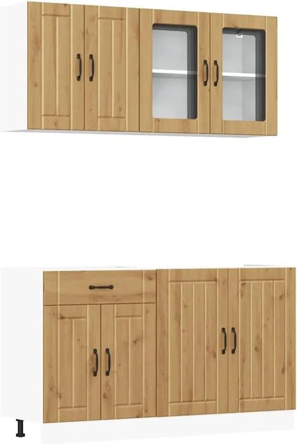 vidaXL 4-teiliges Küchenschrank-Set Kalmar in Artisan-Eiche mit Glastüren und Regalböden, Braun - Bild 1
