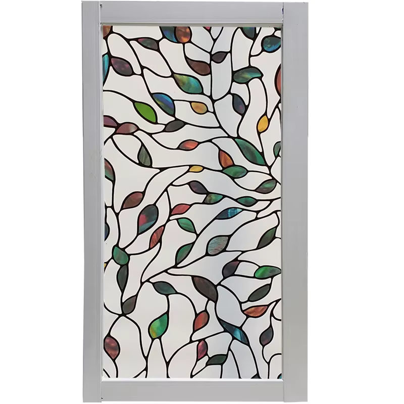WXSHSH Glasfolie mit buntem Blattmuster, statisch haftendes Sichtschutz-Vinyl in floralem Design, wiederverwendbare Tönungsfolie für Heimbüro und Fenster - Bild 4